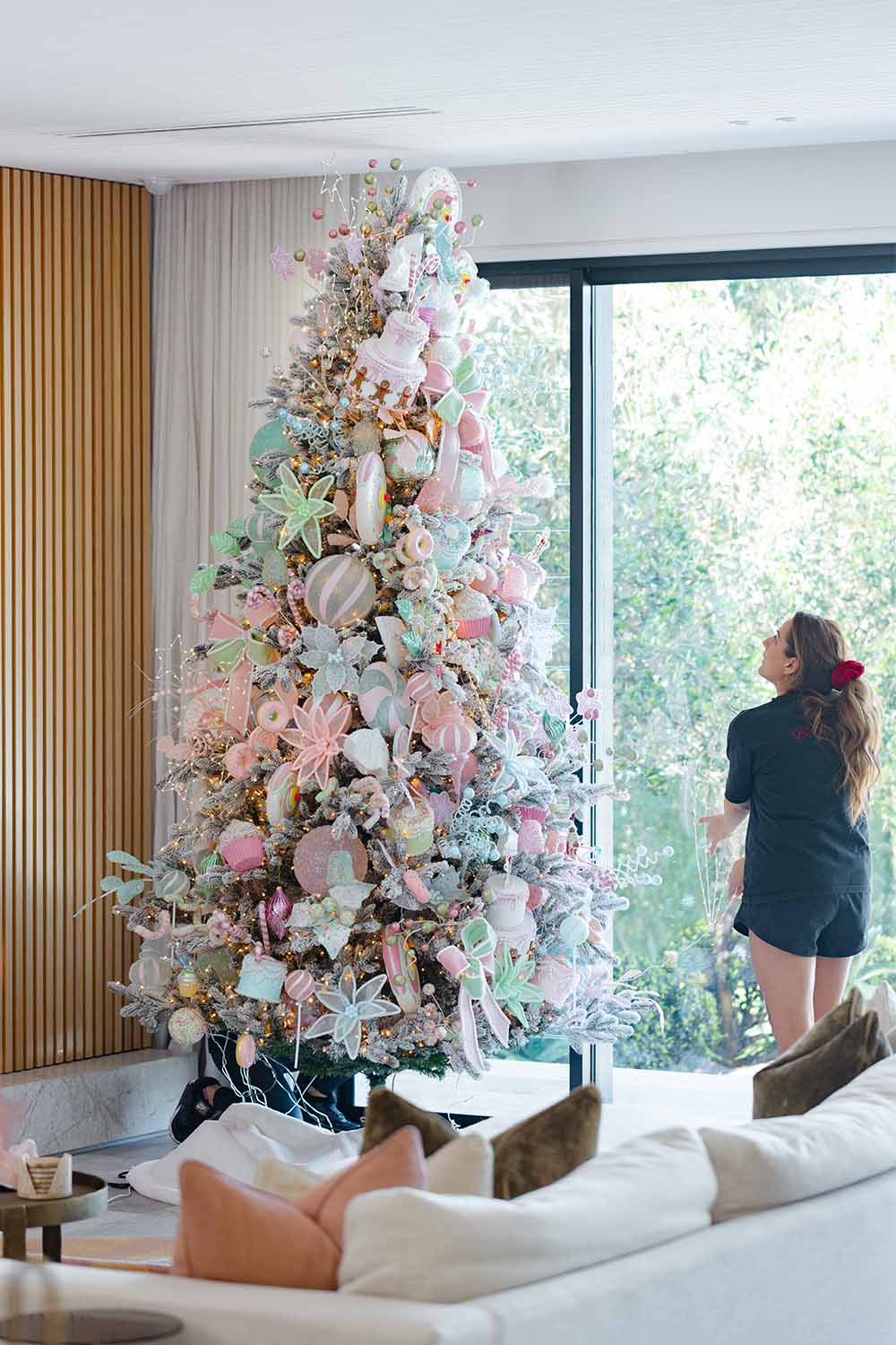 Opulent pastel-themed Christmas tree decorated by Dancer and Dasher, leading Christmas tree designer and stylist Sydney.